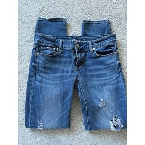 American Eagle Outfitters Women Skinny Jean Distressed Blue Stretch Size 4 Short